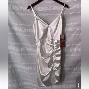 Emerald  Sundae White Satin Ruched Mini Dress
